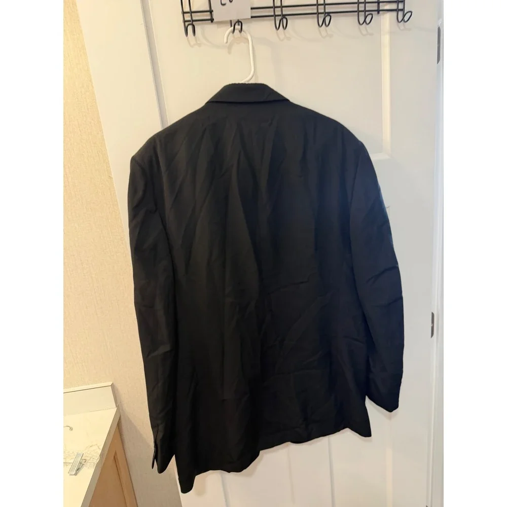 City Streets Mens Black Worsted Wool Blend 3 Button Suit Jacket Blazer 42L